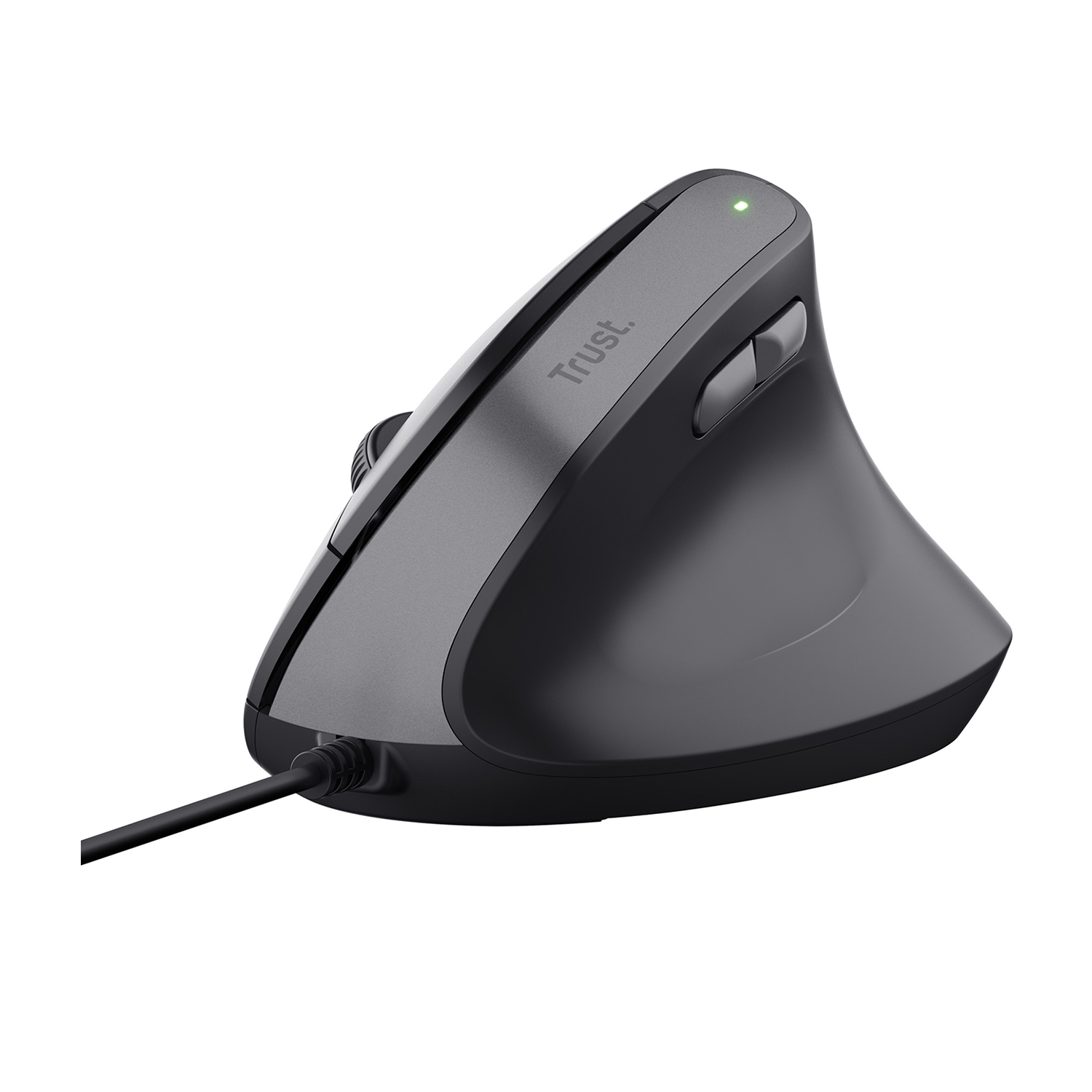 Mouse verticale grigio con logo Trust.