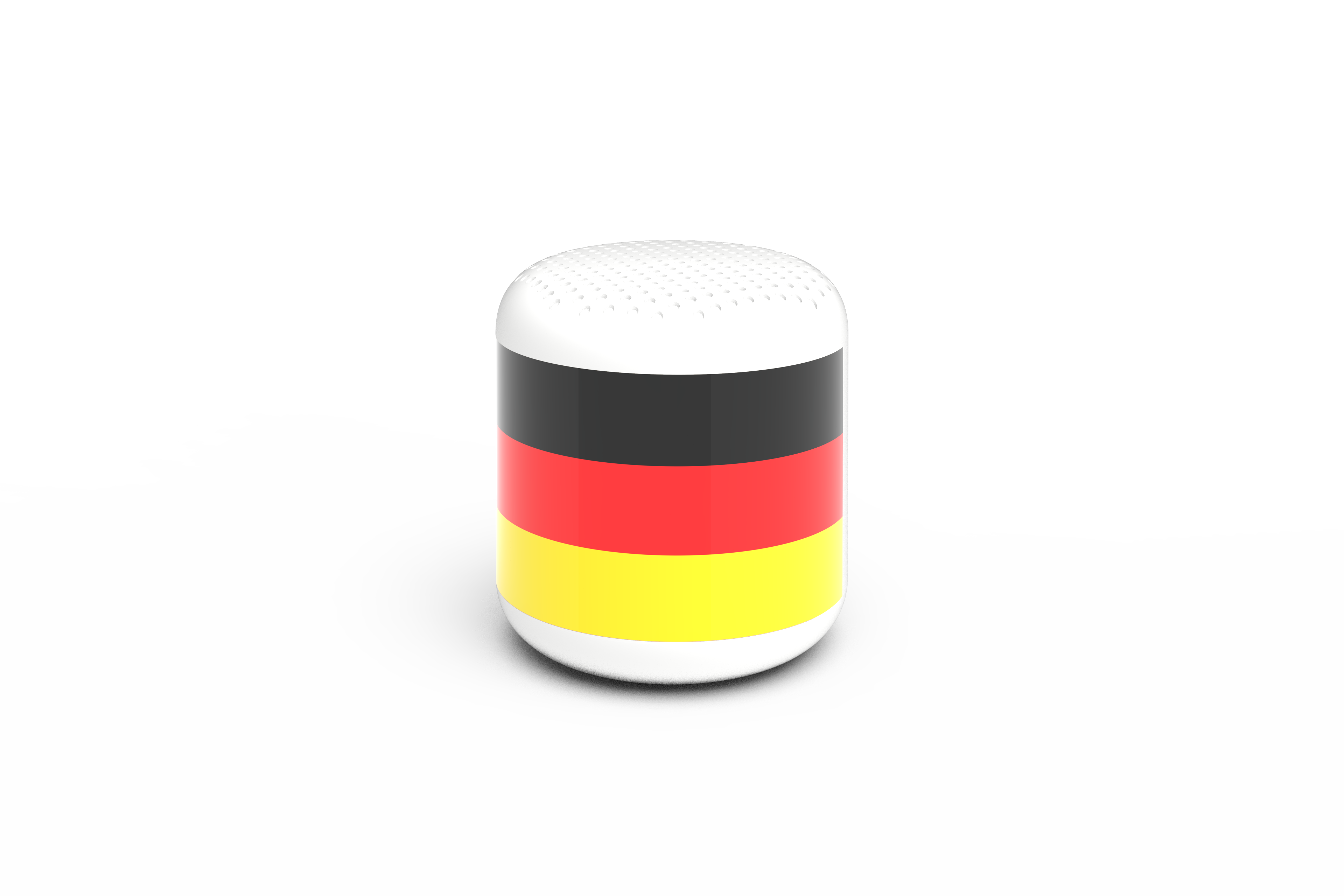 Zylinderlautsprecher mit deutschen Flaggenfarben: Schwarz, Rot und Gelb.