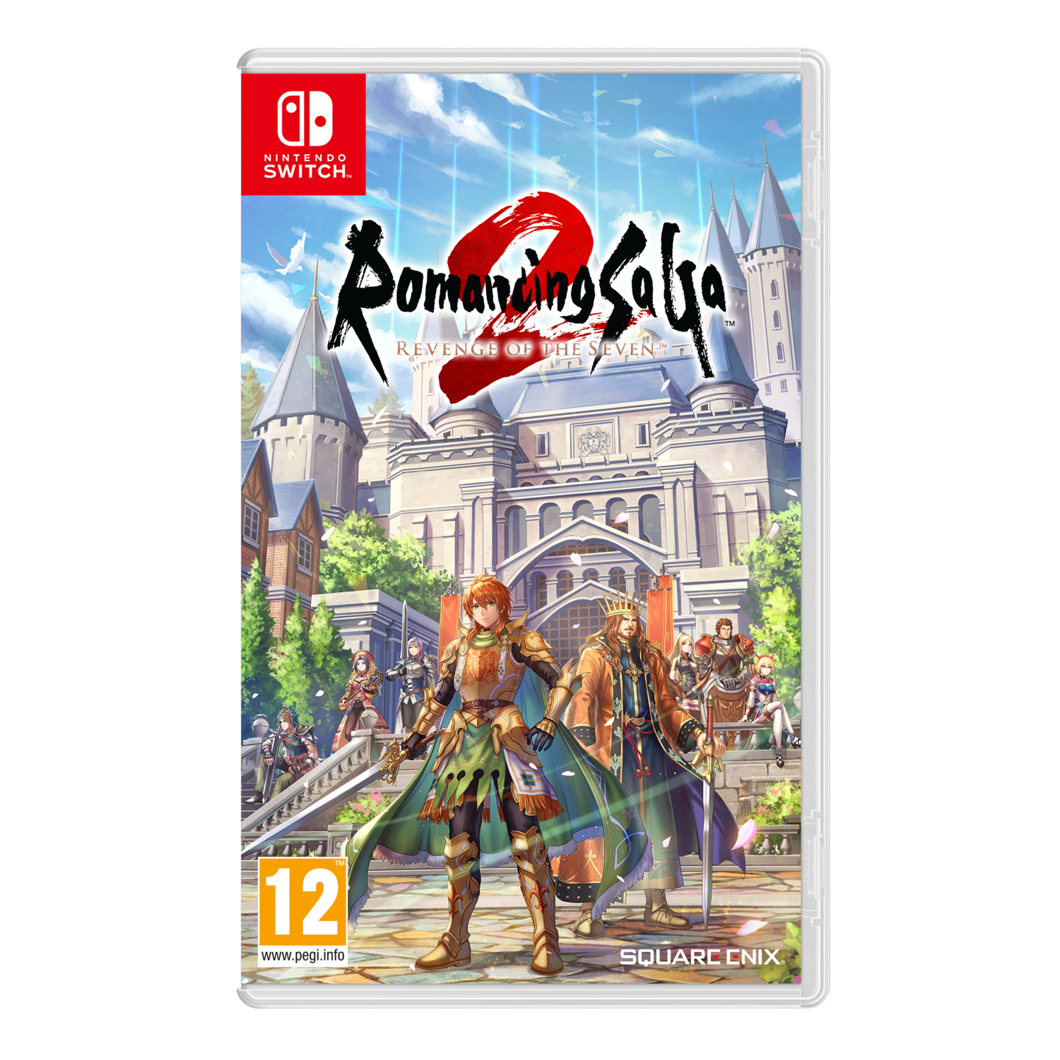 Romancing SaGa 2 game box for Nintendo Switch. Characters with swords are on cover, a castle in background.