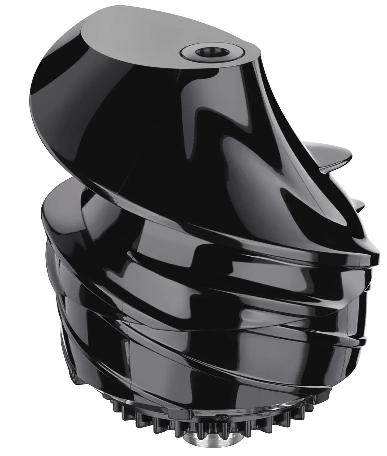 Czarna metalowa płyta montażowa, cztery otwory, dwa gniazda, jeden otwór centralny.