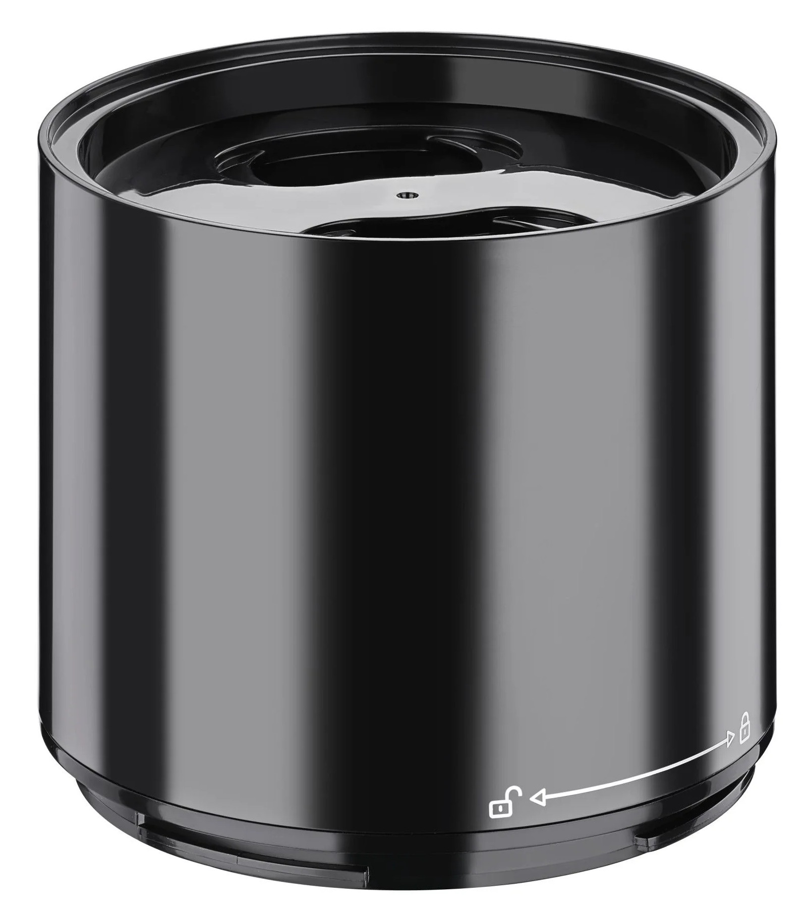 Czarny cylindryczny pojemnik z pokrywką.