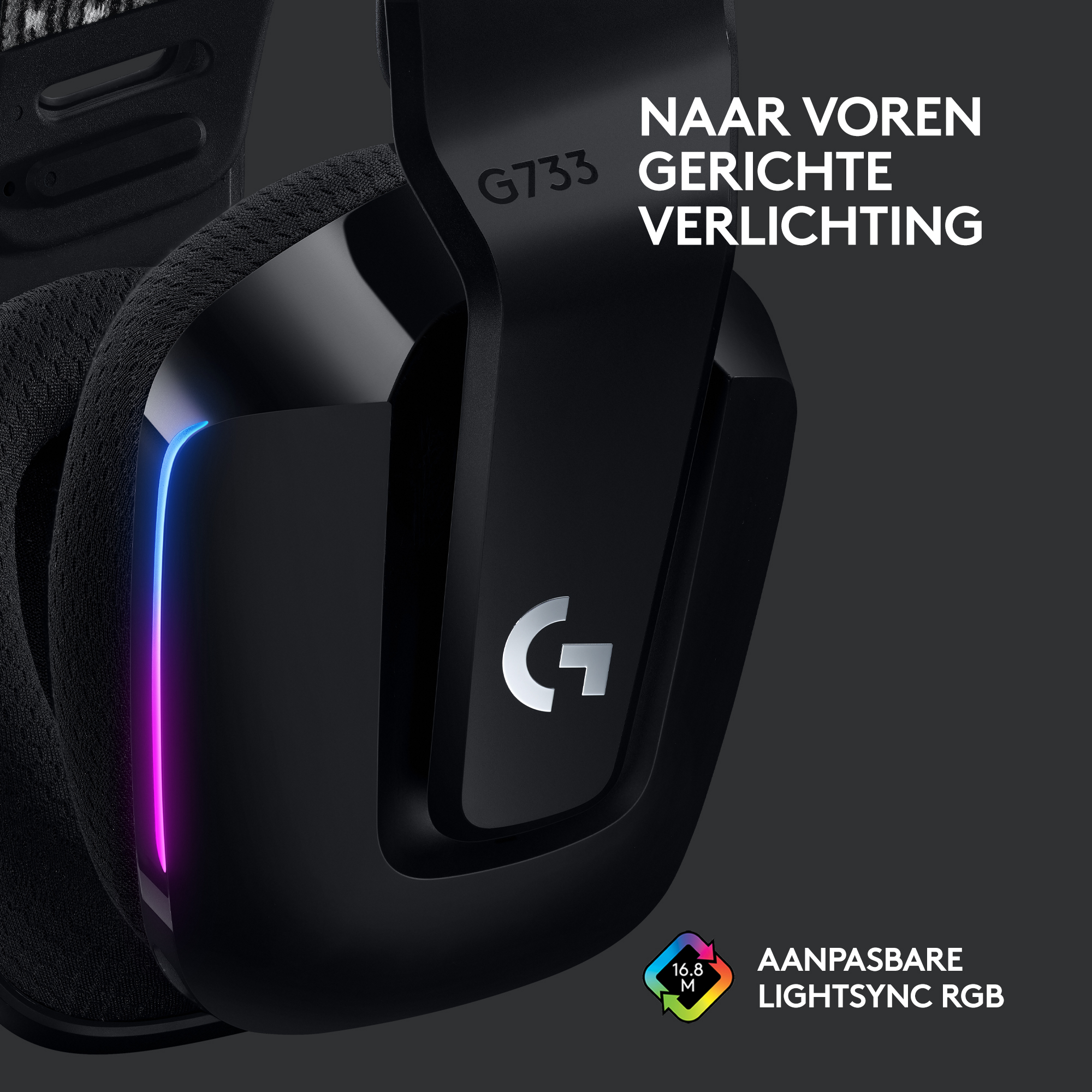 Black gaming headset with colorful lighting on the earcups and the Logitech 'G' logo.