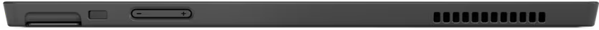 Unterseite eines schwarzen Laptops. Es hat Lüftungsschlitze, Anschlüsse und eine kleine Öffnung.
