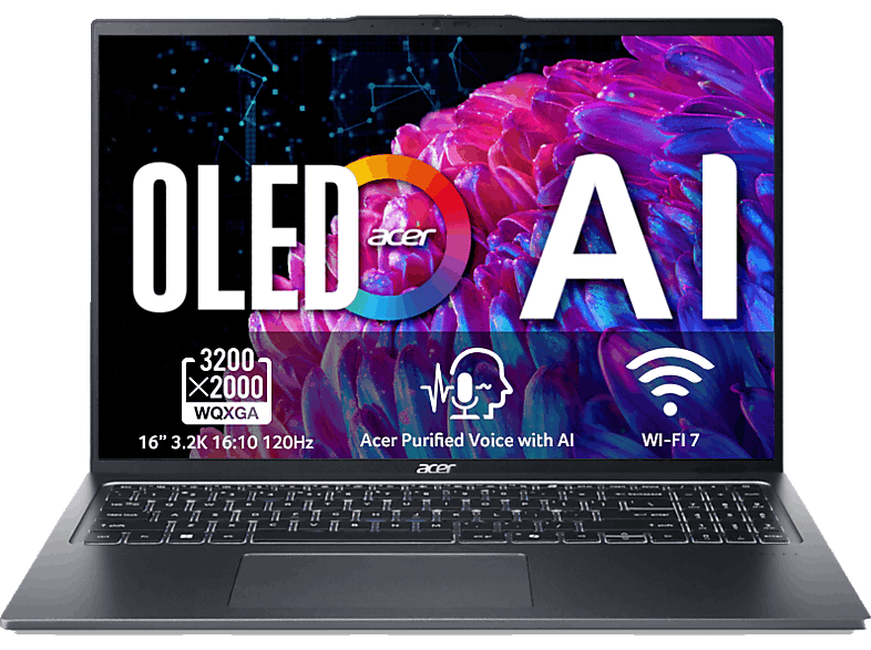 Portátil Acer Swift Go 16 SFG1672, 16" WQXGA OLED, Intel® Evo™ Edition Core™ Ultra 7155H