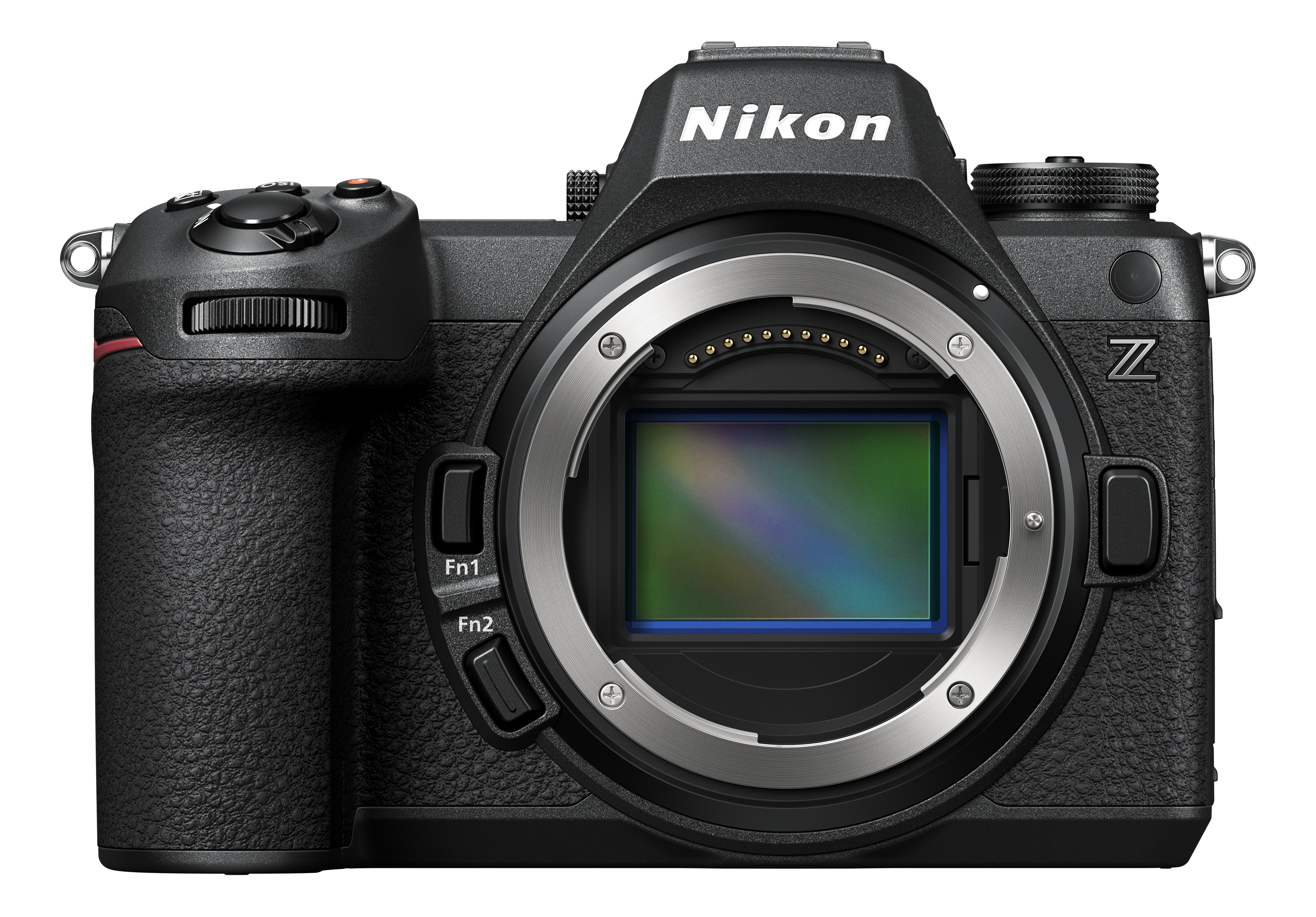 Fotocamera Nikon nera con obiettivo e vari pulsanti.