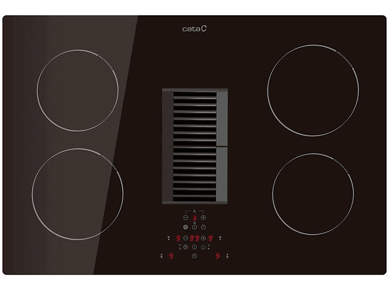 CATA AD-7744 indukciós főzőlap beépített páraelszívóval 77 cm, 9 fokozat, Booster funkció, zsírszűrő telítettség kijelző
