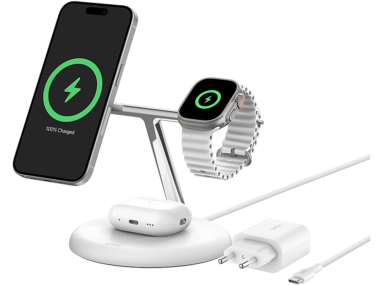 BELKIN Boost Charge Pro 3n1 mágneses töltőállvány, fehér (WIZ023vfWH)