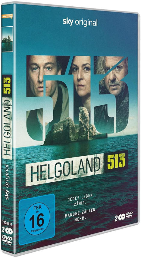 DVD-Hülle mit Gesichtern und Text. Der Titel lautet Helgoland 513. Der Hintergrund ist blaues Meer und Himmel.