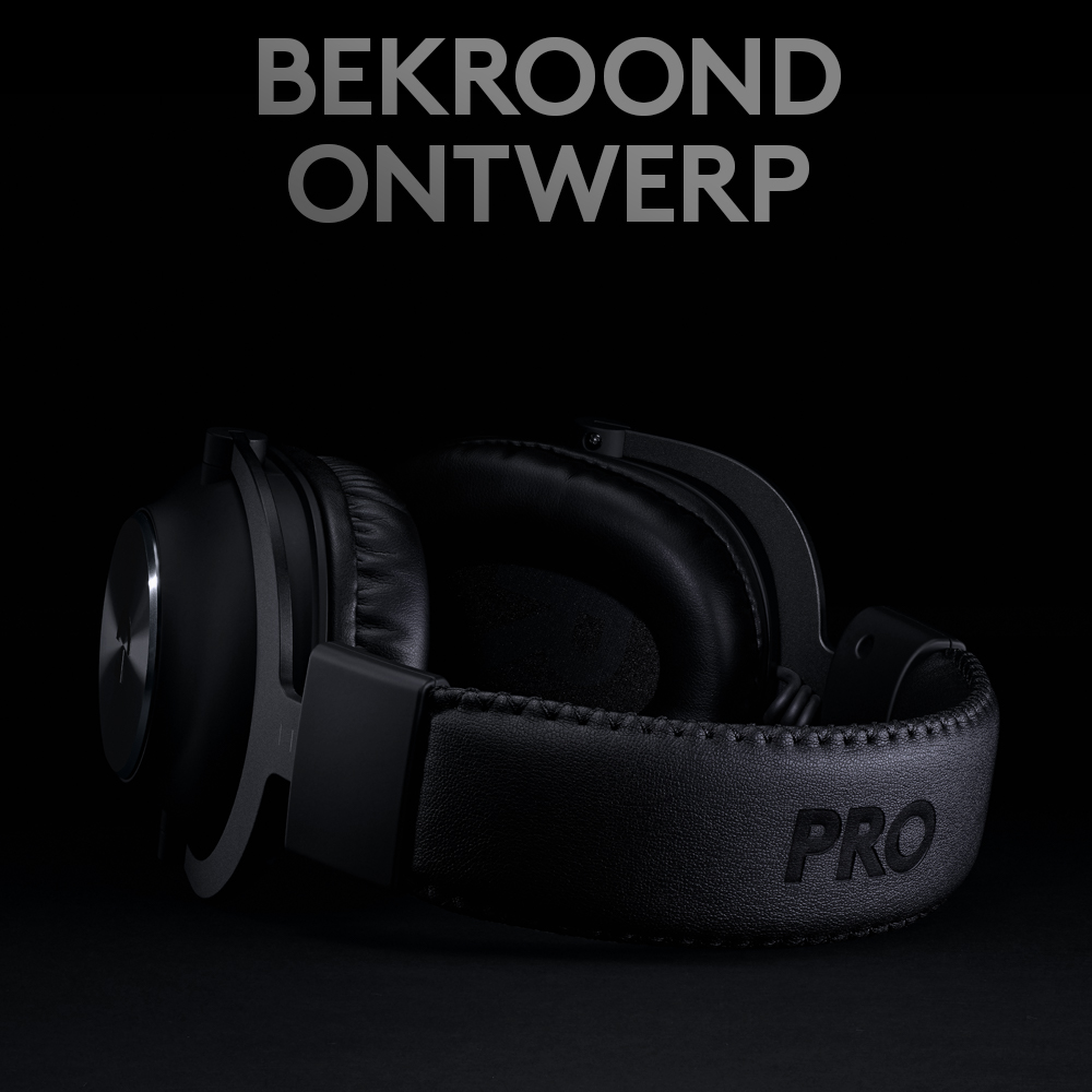Black headphones with a leather band that reads 'PRO' on a black background.