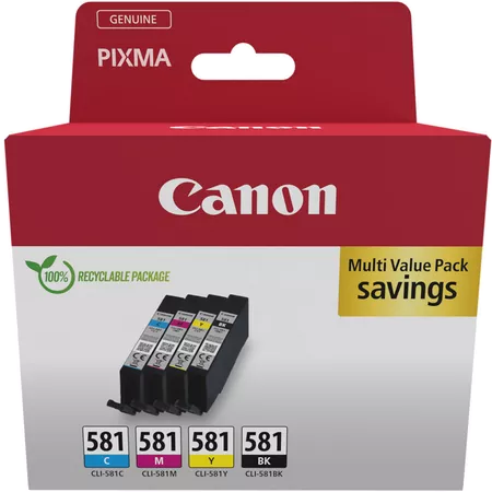 CANON CLI-581 BK/C/M/Y (4x5,6 ml) fekete+színes tintapatron multipack (2103C007)