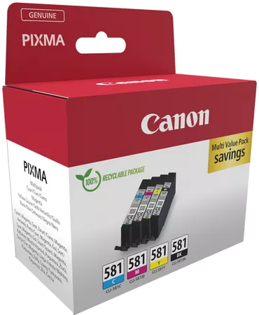 Canon Pixma tintapatronok dobozban, többcsomag, fehér háttérrel.