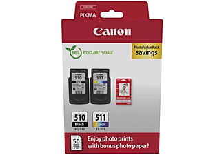 CANON PG-510 (9 ml) fekete + CL-511 (9 ml) színes tintapatron + 50 lap GP-501 10x15cm fotópapír (2970B017)