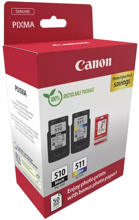 Canon nyomtató tintapatronok egy piros dobozban.
