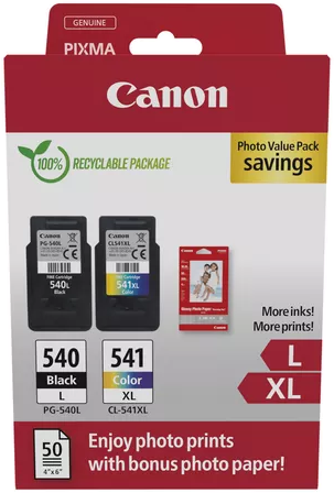 CANON PG-540L (11 ml) fekete + CL-541XL (15 színes tintapatron 50lap GP-501 10x15cm papír (5224B012)