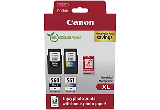 CANON PG-560XL (14,3 ml) fekete + CL-561XL (12,2 ml) színes tintapatron + 50 lap GP-501 papír (3712C008)