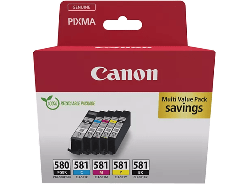 CANON PGI-580 PGBK (11,2 ml) + CLI-581 C/M/Y/Bk (4x5,6 fekete+színes tintapatron multipack (2078C007)