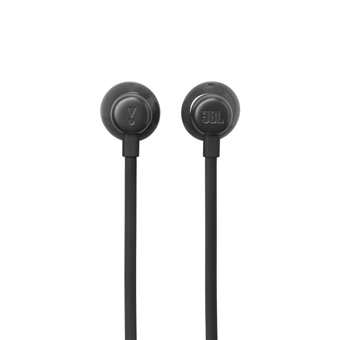 Auriculares JBL negros sobre un fondo negro. Los auriculares están alejados de la cámara.