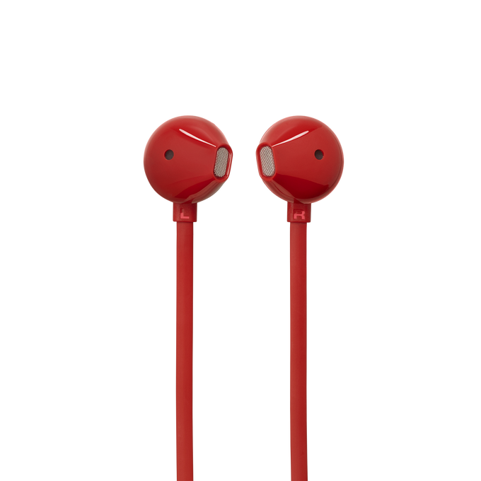 Auriculares internos rojos con fondo negro.