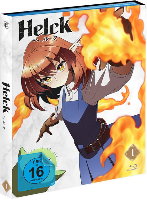 Anime-DVD-Hülle mit Mädchen- und Feuerillustration, Text auf Japanisch.