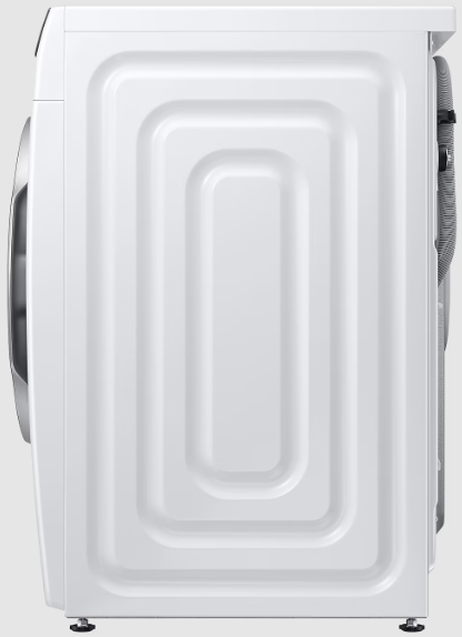 Bok białej pralki z teksturowanym panelem tylnym.