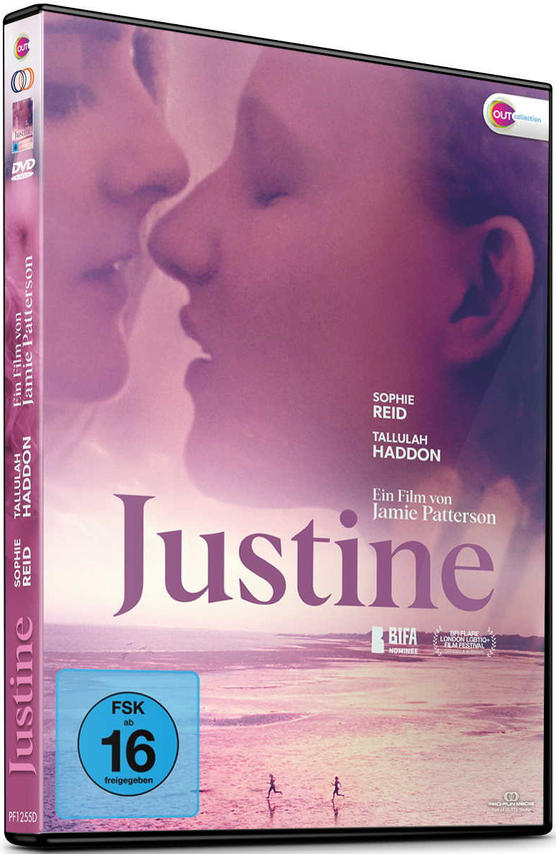 DVD-Cover mit einem Frauenporträt, Text: Justine und Bewertung: FSK ab 16.