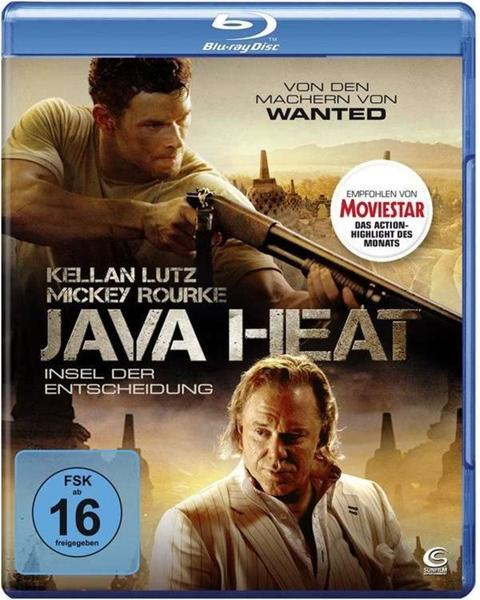 Filmcover: Mann zielt mit Waffe, ein anderer Mann, Titel "Java Heat", Blu-ray Disc.