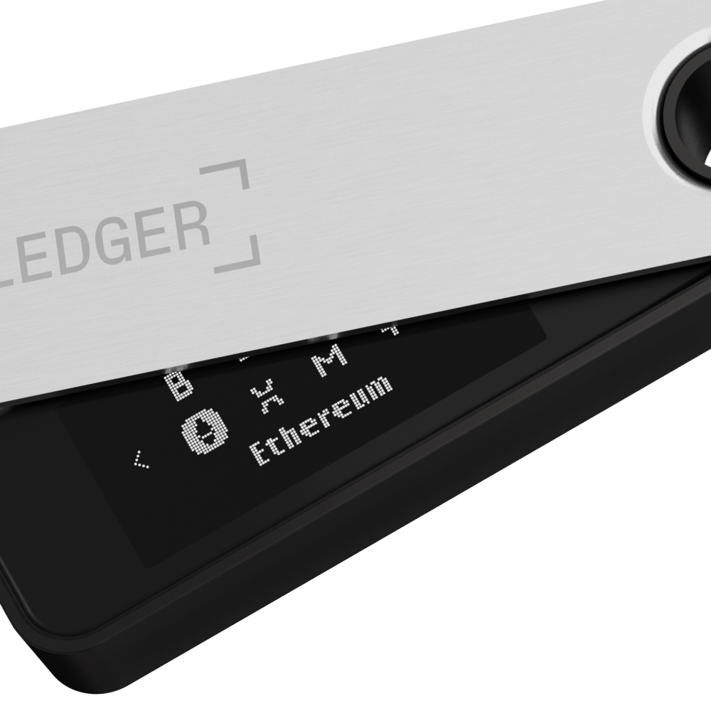 Ledger donanım cüzdanı, ekranda Ethereum ve diğer bilgileri gösteriyor.