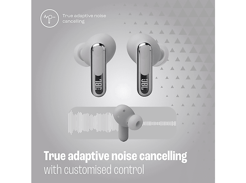 JBL Live Beam 3 - Kabelloser In-Ear Noise Cancelling Kopfhörer mit Smart Charging Case - Silber
