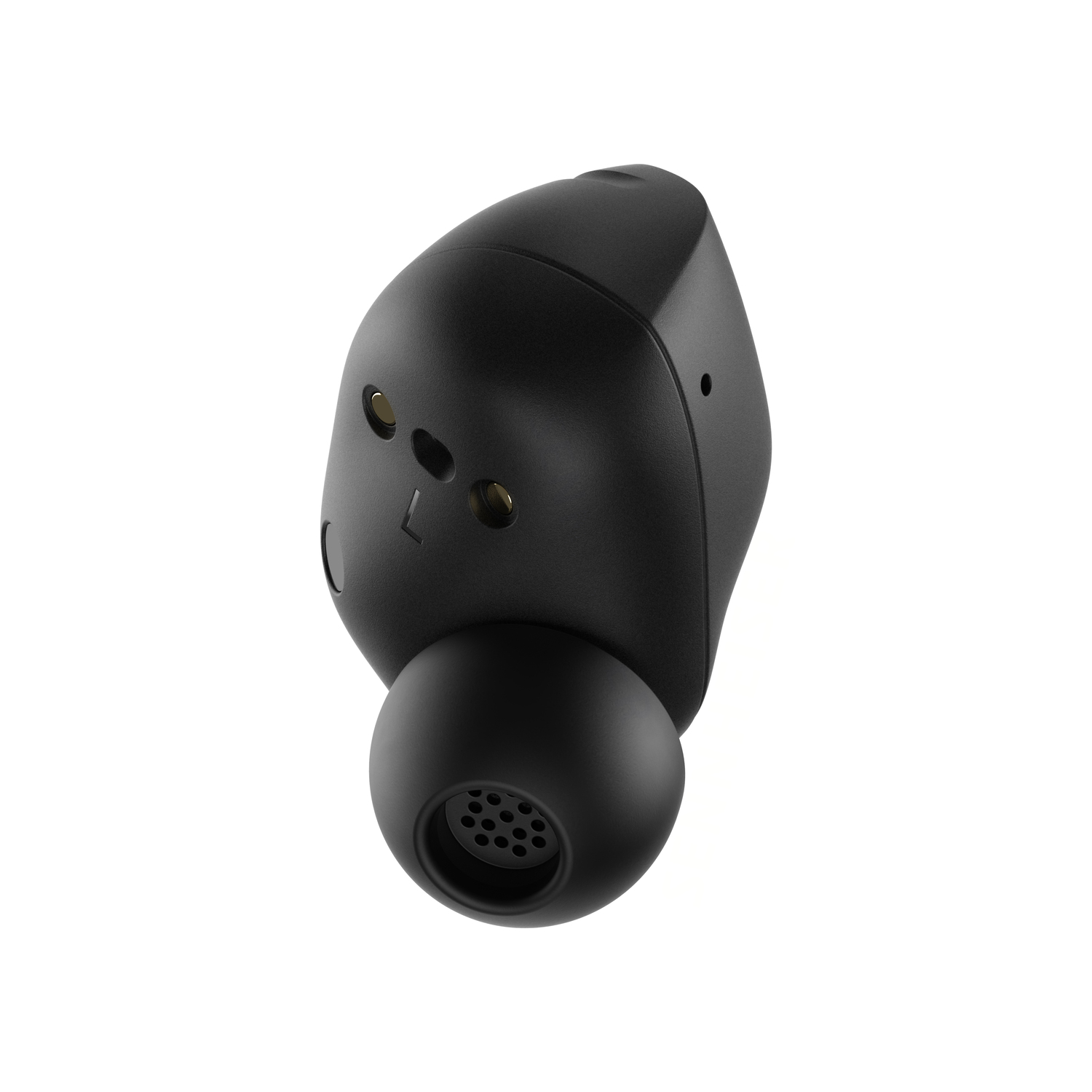 Close-up of a black earbud.