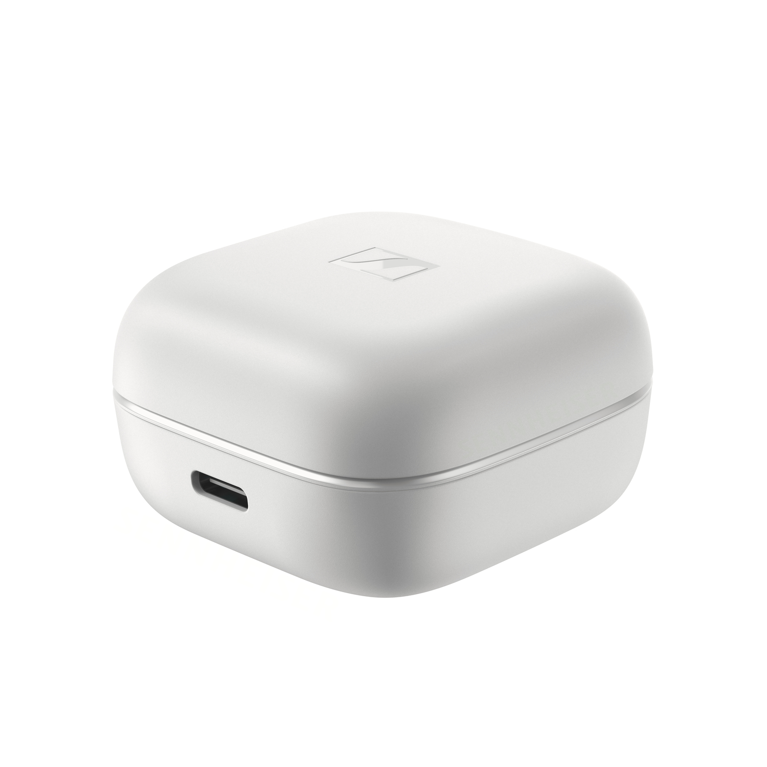 White charging case with a USB port for earbuds, square and clean.