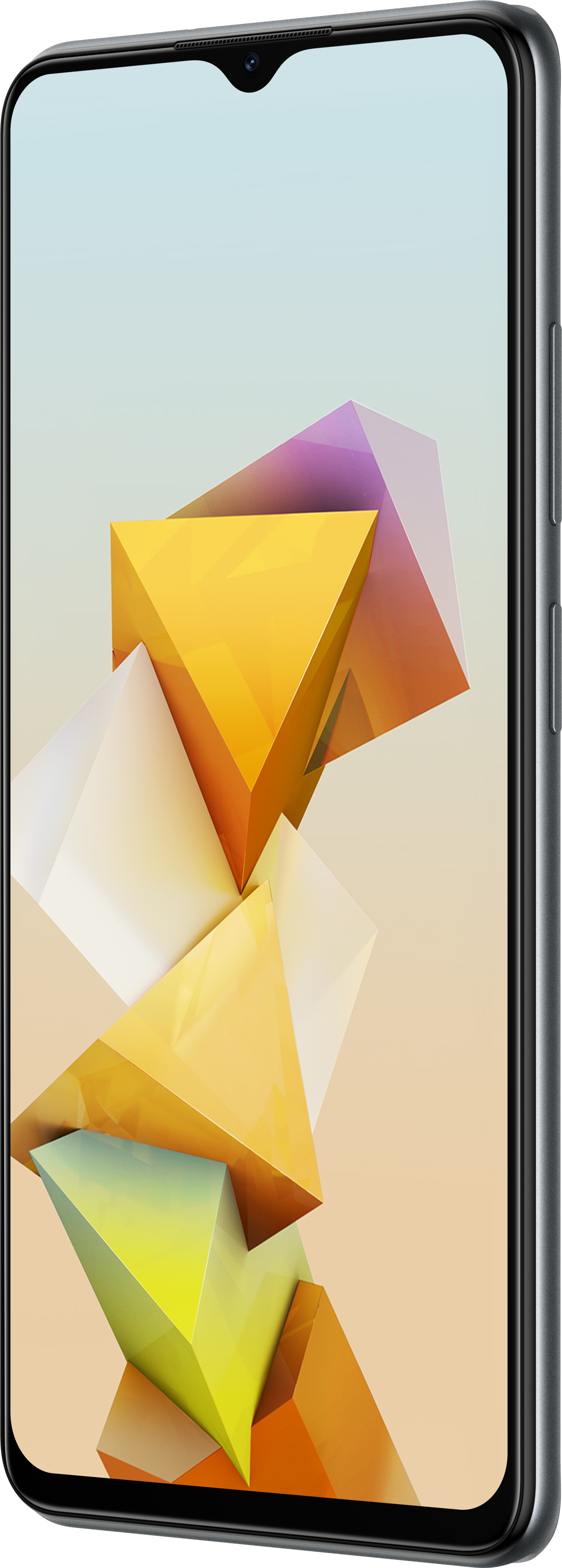 Ein silbernes Smartphone zeigt ein farbenfrohes abstraktes Bild auf dem Bildschirm.