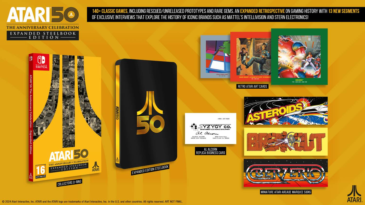 Set de caja de la edición del 50 aniversario de Atari, tarjetas de arte y tarjeta.