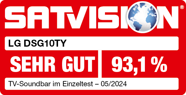 Rotes und weißes SATVISION-Logo mit 'SEHR GUT' und 93,1% Text auf weißem Hintergrund.