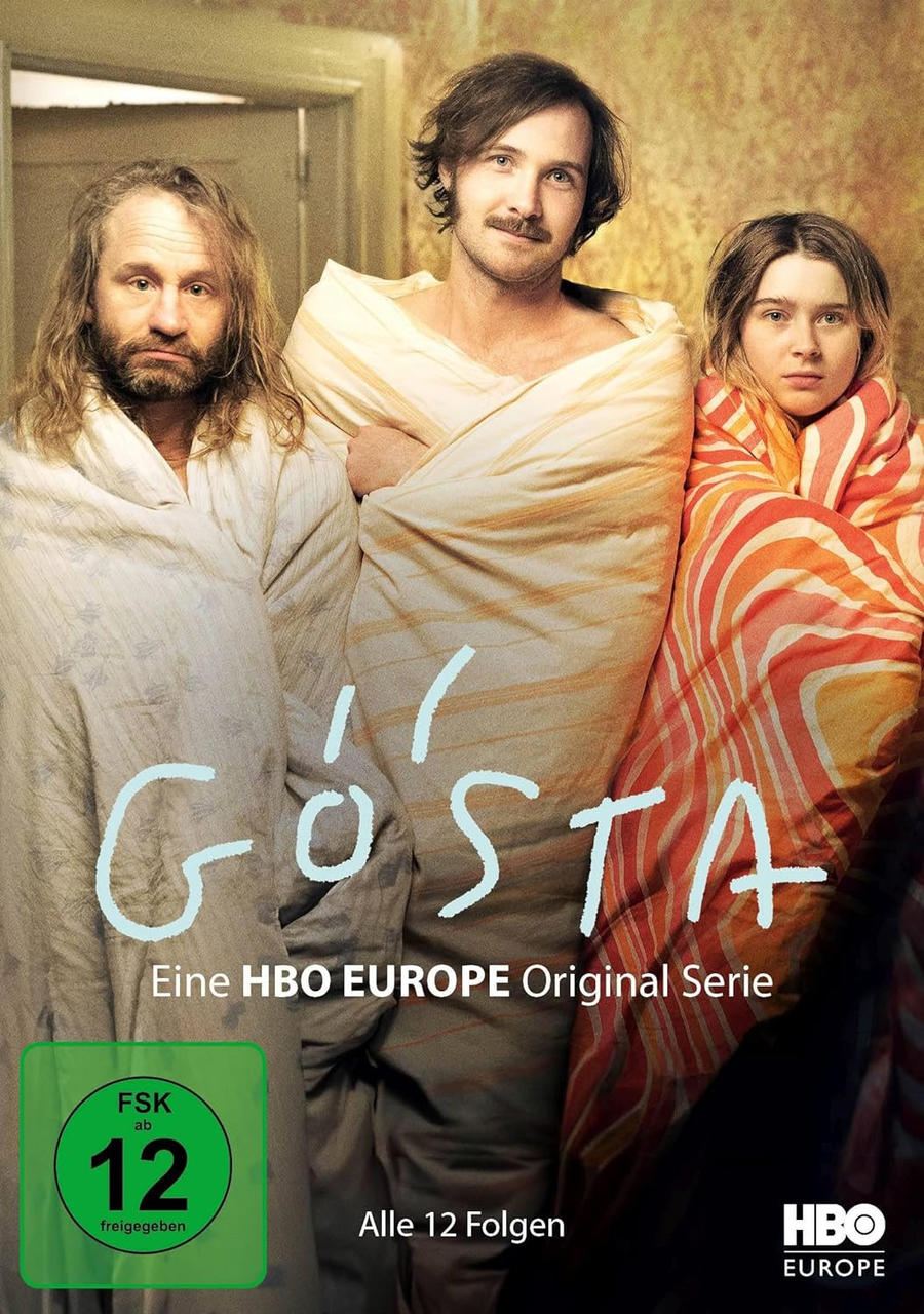 Poster für die Serie „Gosta“ mit drei in Decken gehüllten Personen. Text überlagert.