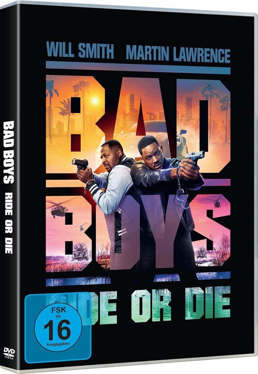 DVD-Cover von Bad Boys: Ride or Die. Zwei Männer mit Waffen, Stadt im Hintergrund.