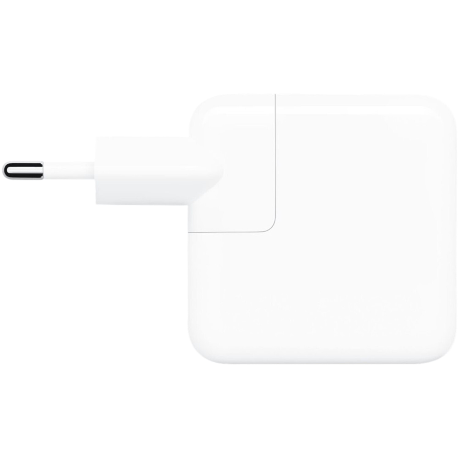 Witte Apple oplader met een stekker. Zwarte achtergrond.
