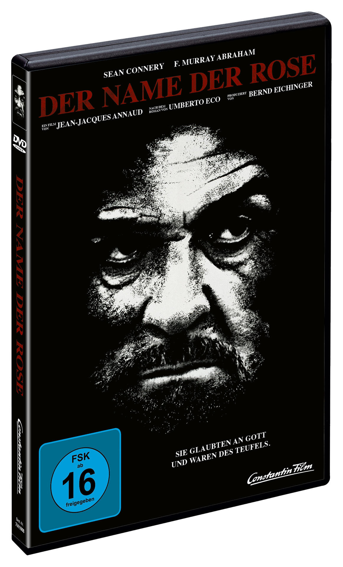 DVD-Hülle mit einem Männergesicht, Schwarzweiß, "Der Name Der Rose".
