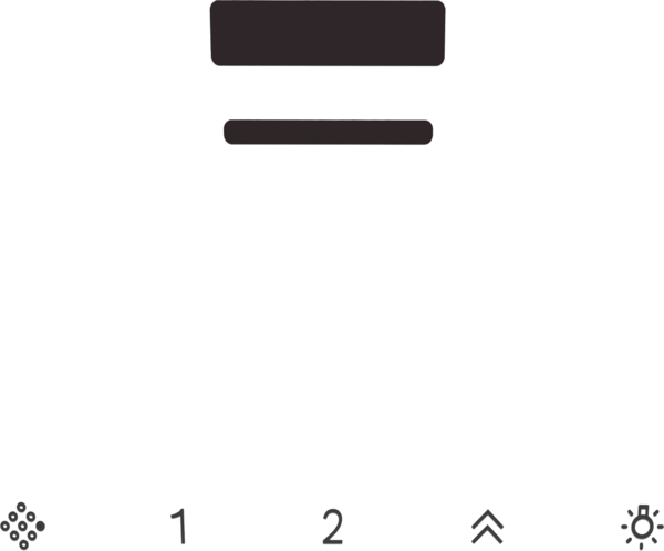 Yukarıda iki yatay çizgi ve altında iki yatay çizgi ile 1,2, yukarı ok ve ışık simgesi içeren minimalist bir simge.