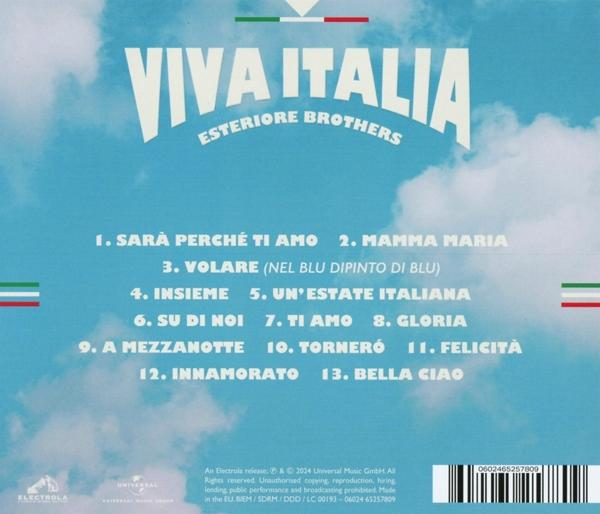 Albumcover mit 'Viva Italia', Songtiteln. Blauer Himmel mit Wolken im Hintergrund.