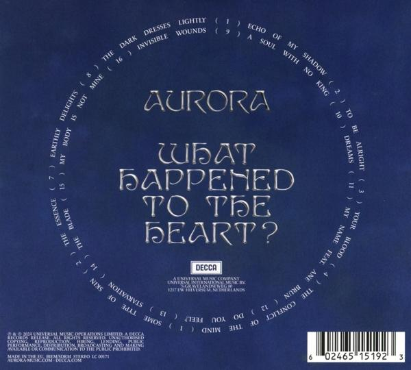 Rückseite einer Aurora-CD-Hülle. Die Titelliste ist kreisförmig angeordnet. Ein blauer Hintergrund.