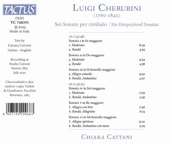 Albumcover mit Text über Luigi Cherubinis Six Harpsichord Sonatas.