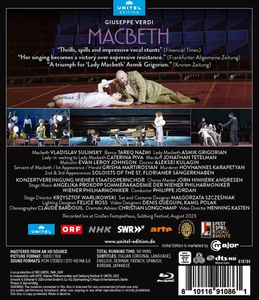 Rückseite einer Macbeth-DVD. Bilder einer Bühnenaufführung.