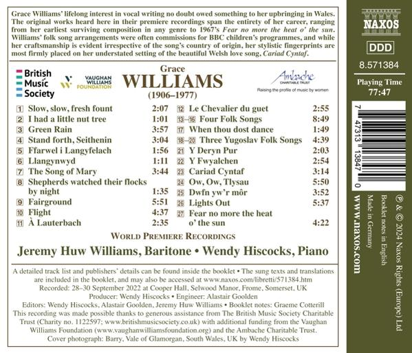 CD-Cover mit Text, einer Titelliste und einem Foto der Künstlerin Grace Williams.