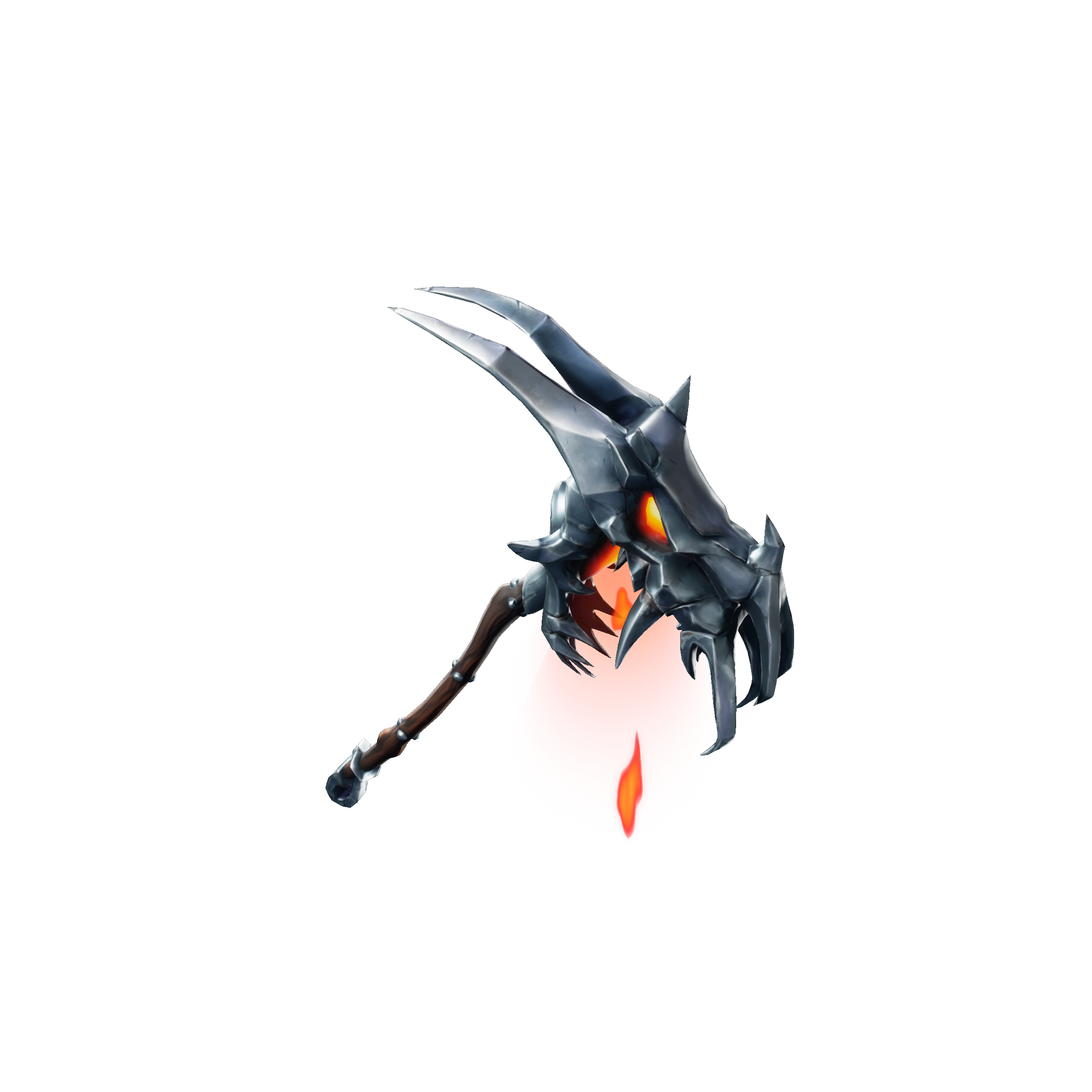 Drachen-Spitzhacke aus einem Spiel. Silber und Schwarz mit orangefarbenem Glühen.
