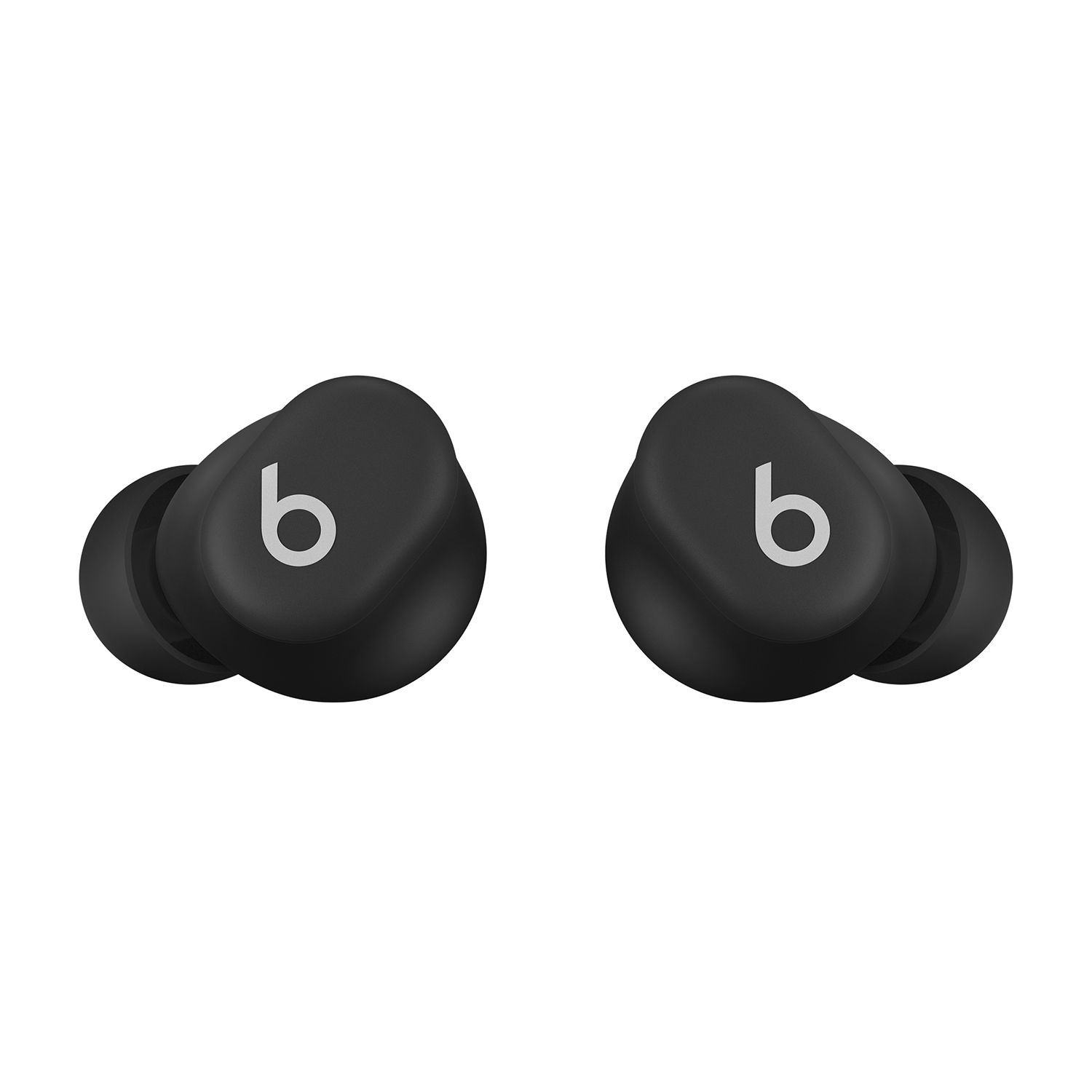 Due auricolari Beats neri, che mostrano il logo 'b' sulla parte anteriore.