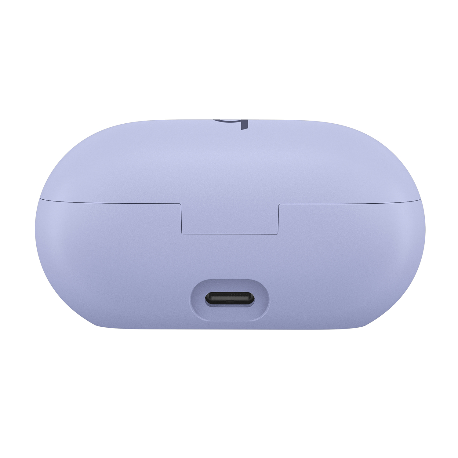 Custodia di ricarica viola per auricolari, con una porta USB-C in basso.
