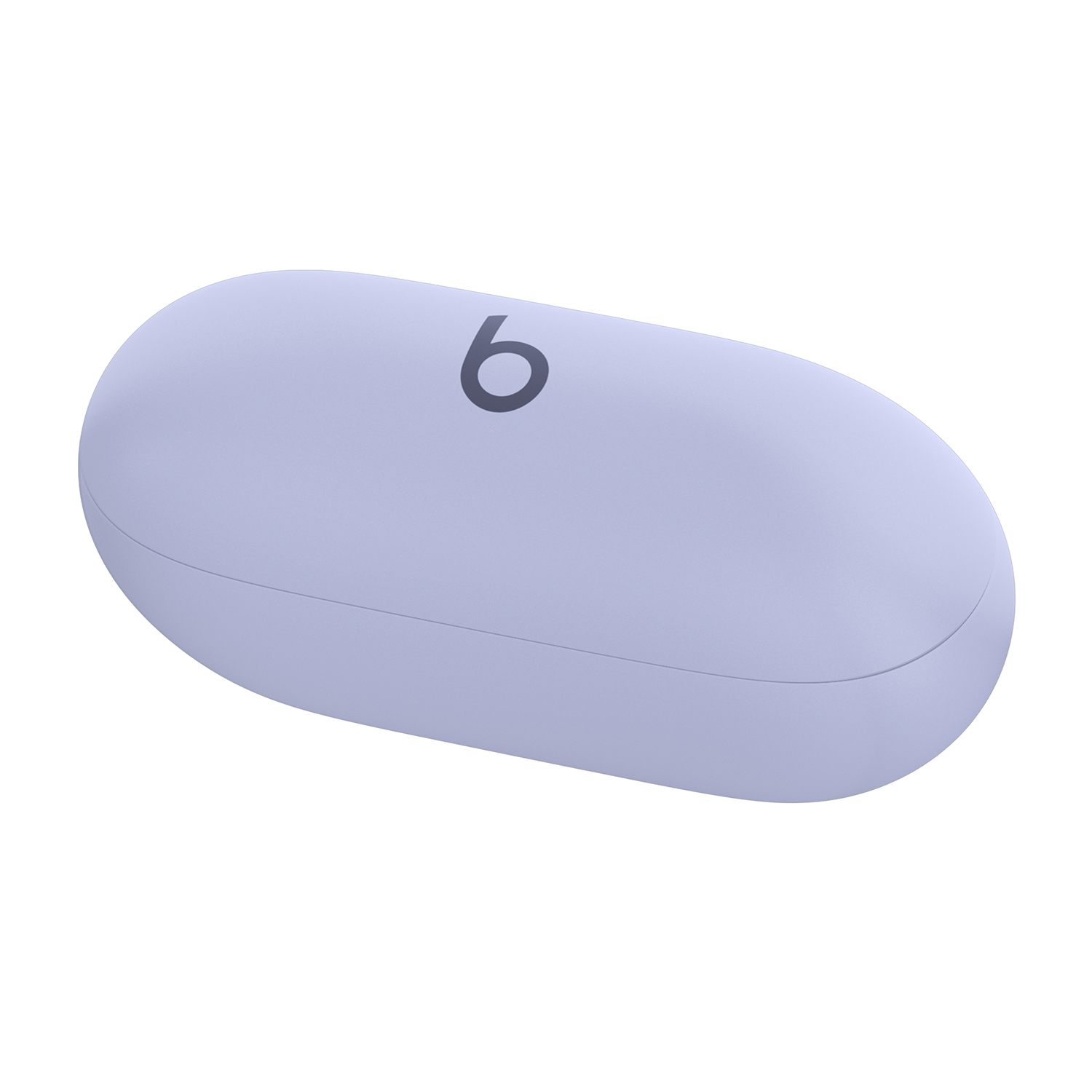 Una custodia per auricolari Beats viola chiaro. Il logo Beats è in nero.