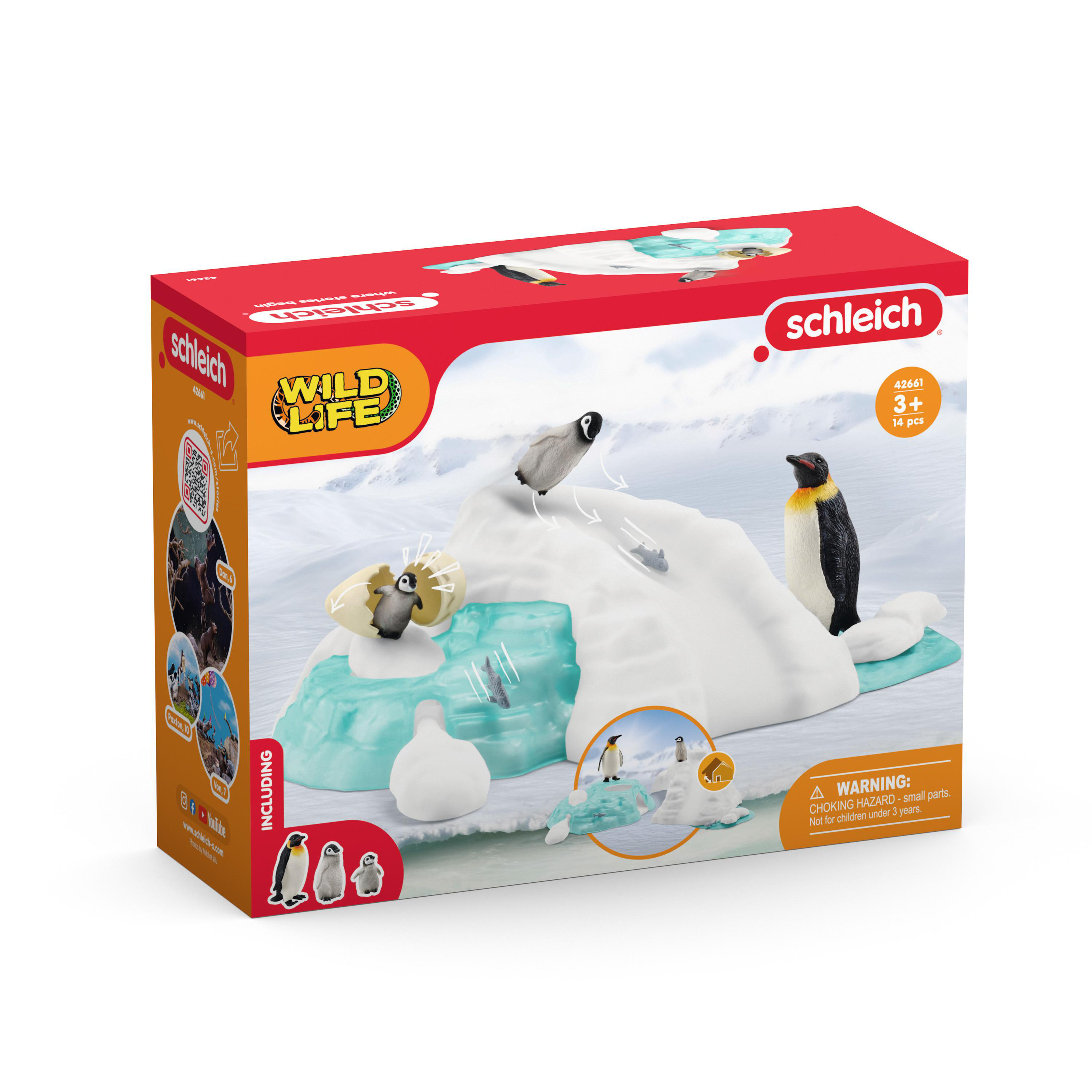 Schleich Box-Set von Pinguinen auf Schnee- und Eis-Display.