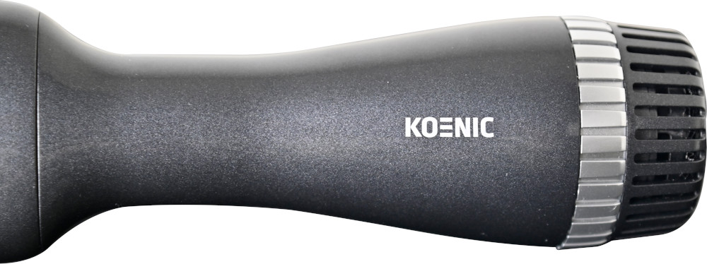 Black hair dryer with the brand name KOENIC on the body. Silver details near the nozzle.