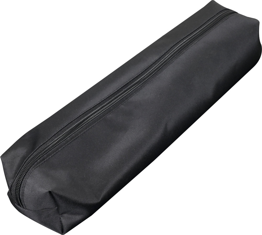Black zippered bag with a black zipper.